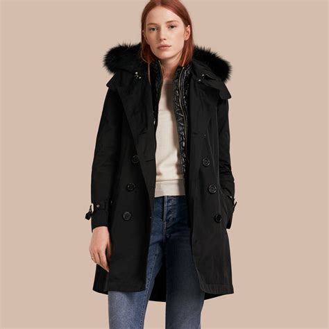 burberry fur trimmed hooded raincoat